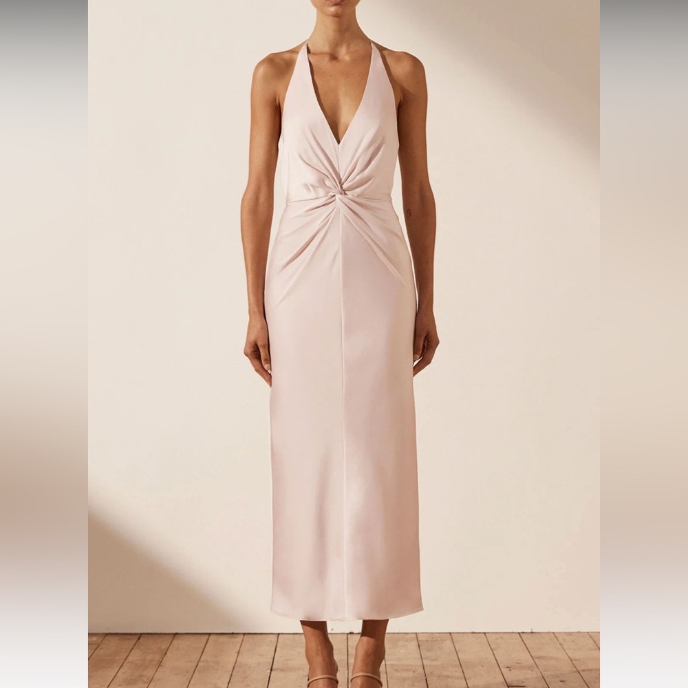 Luxe Twist Front Halter Midi Dress - Porcelain Size US2